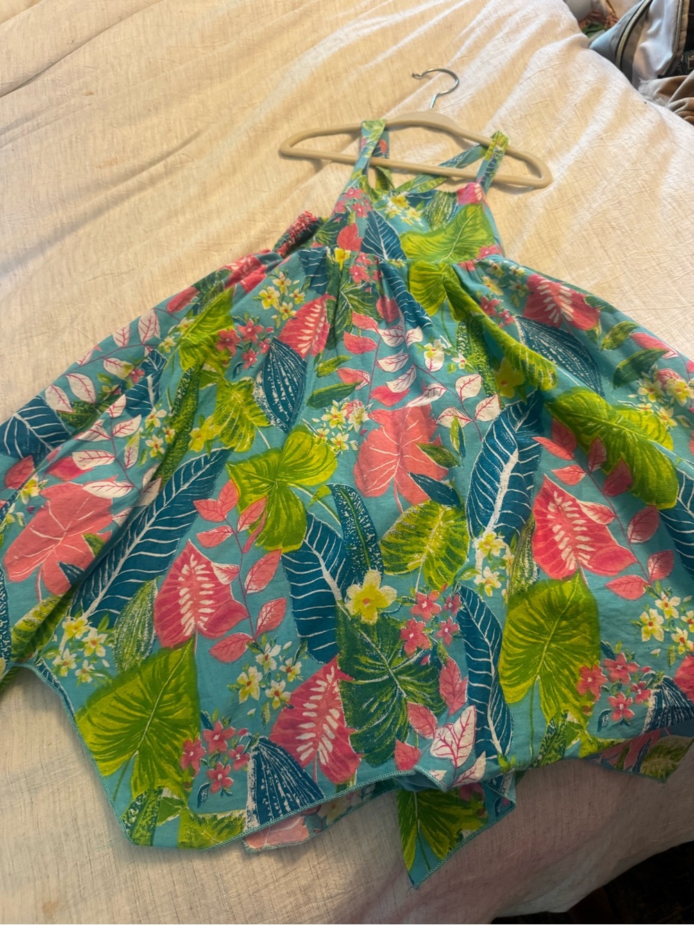 Cynthia Rowley Turquoise Floral Tropical Sundress with Pink & Green Accents